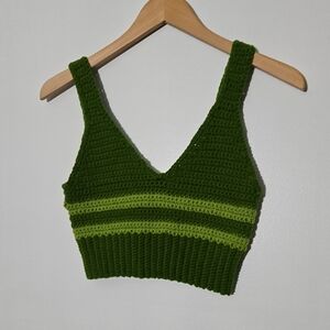 ✈️ Green Y2K Knit Handmade Strip Cropped Top